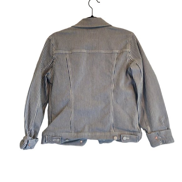 Old Navy Stripped Denim Jean Jacket engineer Womens size S - Picture 2 of 3